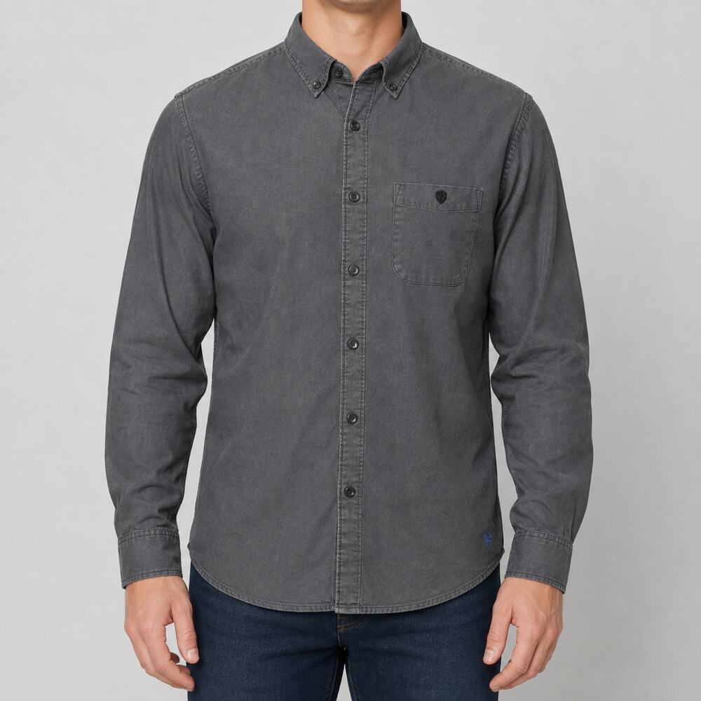 Vince Camuto Shirt Mens Medium Gray Button Up Long Sleeve Casual Pocket Cotton